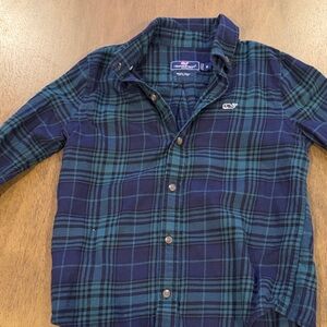 Vineyard Vines Navy and Green Plaid Button Down Shirt